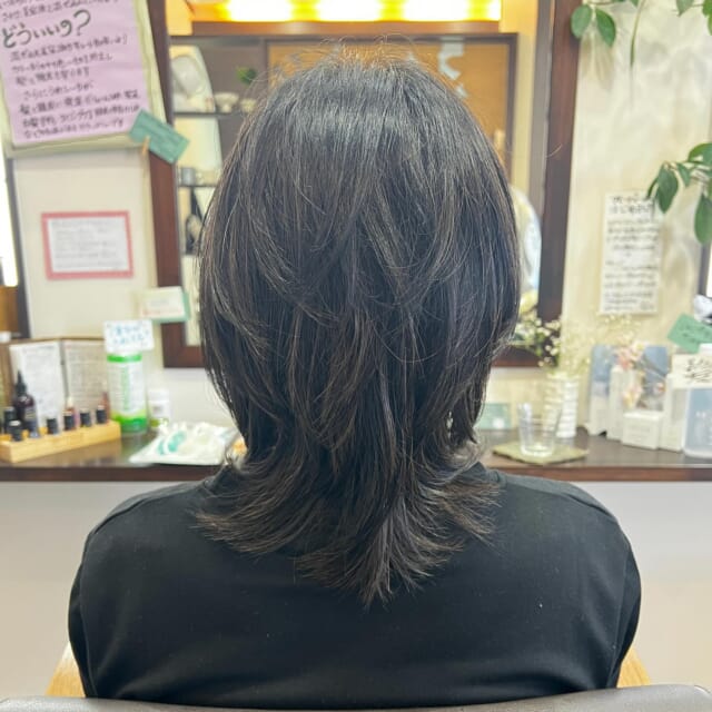 * 
50代のお客様
髪質　柔らかい直毛
白髪　50%
⁡
⁡
メニュー　
　　カット＆リタッチ白髪染め美容液プラス
　　　　　＆ハイディーナ
　　　　　
暖かくなって来たし、ちょっと短くしたいなぁ〜
⁡
ということで小ぶりに😁
永くおつき合いさせていただいてますが
ウルフ系でのこの長さはお初ですね✨
⁡
とってもお似合いです💕
⁡
⁡
⁡
仕上げはもちろんハンドブロー🫱
⁡
⁡
いつもご来店いただきありがとうございます🥰
⁡
⁡
⁡
ご相談DM🙆です　ご予約はお電話で🙇
営業日　火〜土　定休日　日　月　祝日　
📞 076-481-6039
9:30~17:30 お電話が繋がりやすい時間です
不定期で休むこともあります🙏
⁡
⁡
#富山市美容室 #婦中町美容室 #女性一人サロン #白髪染め #ダメージレス #傷まない #お手入れが楽 #再現性カット #作り込まない美容室 #ナチュラルなキレイさを  #キレイなお母さん #キレイなママ #キレイな奥さん #白髪 #抜く #抜いちゃダメ #白髪を活かそう #エッセンシャルオイル ＃doTERRA #美容液カラー #プラセンタカラー #ハンドブロー #まとまる #ツヤ #ハイディーナ
⁡